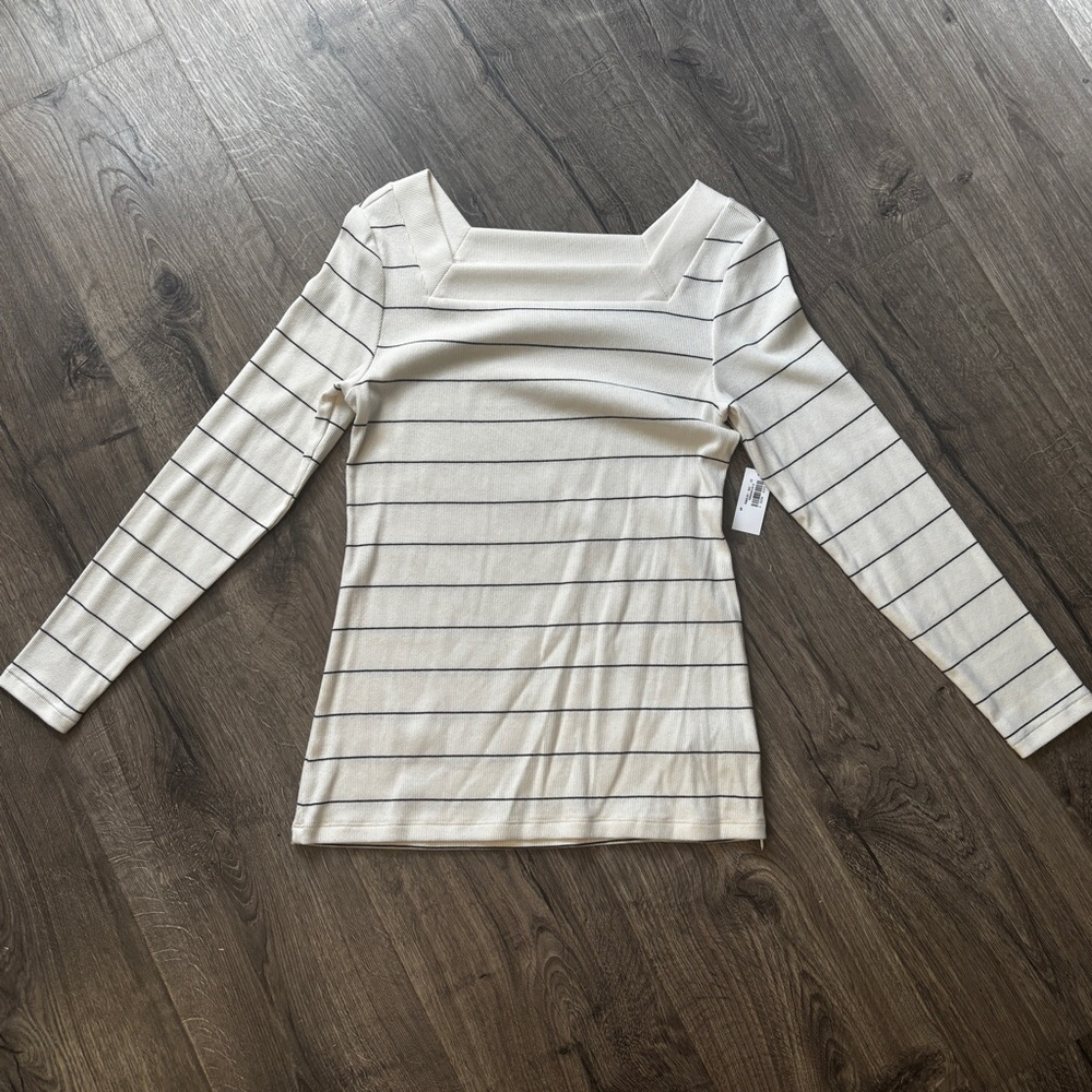 Old Navy White Striped Square Neck Long Sleeve